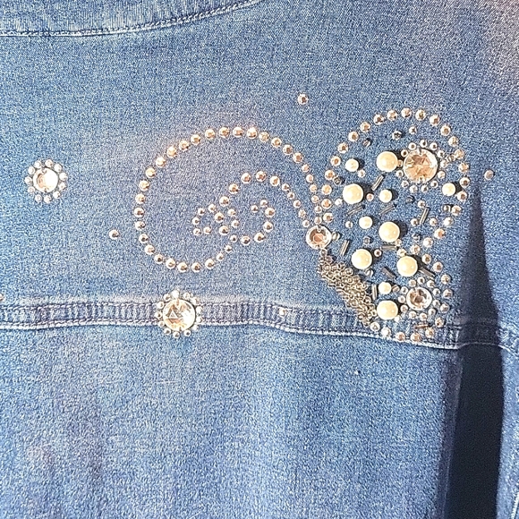 Quacker Factory Denim Jacket Butterfly Rhinestone Beaded Studded Buttons 3X - Picture 7 of 7